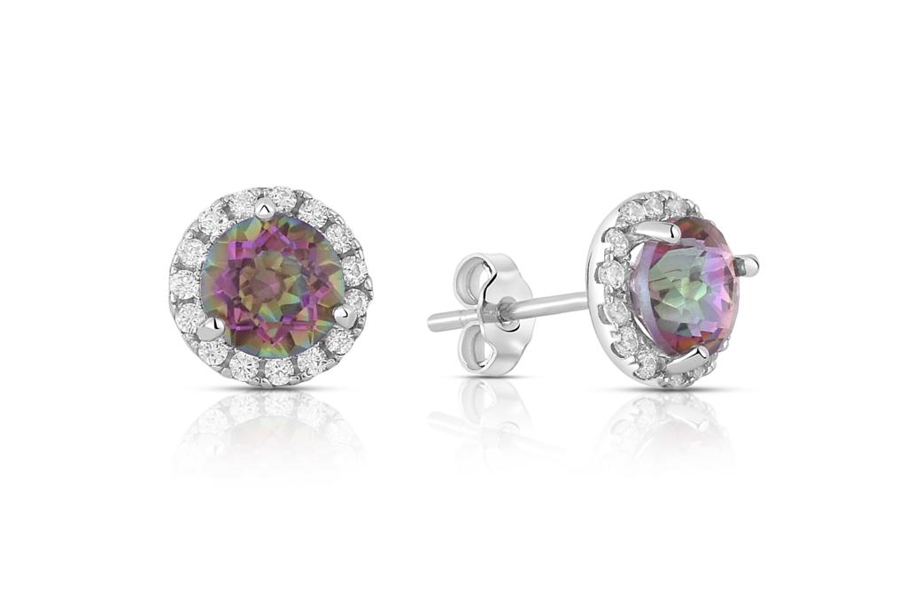 925 Sterling Silver Mystic Topaz Gemstone Halo Earrings