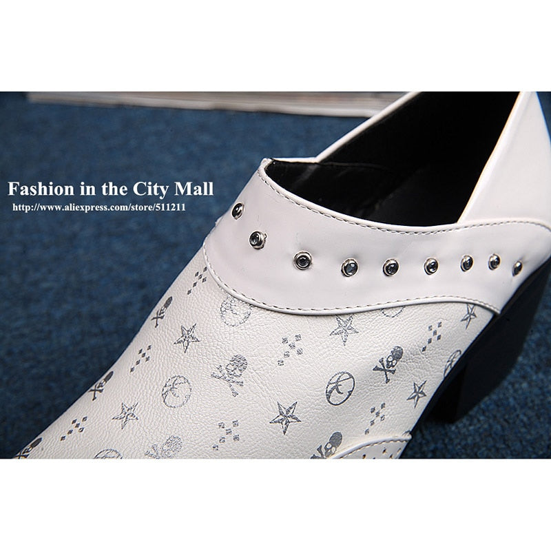 Batzuzhi New Handmade High Qulaity Man Leather Shoes Square Heels White Wedding Shoes  for Man Casual Leather shoes Man