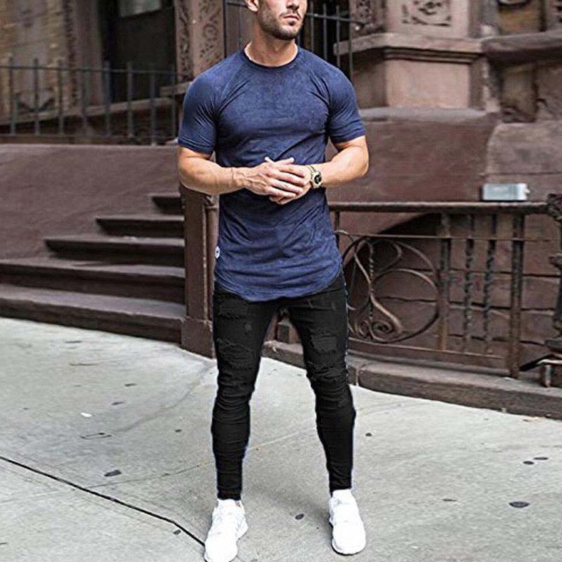 2023 New Mens Jeans Hip Hop White Moto Skinny Ripped Pure Color Elastic Denim Pants Male Casual Waistline Jogging Pencil Pants