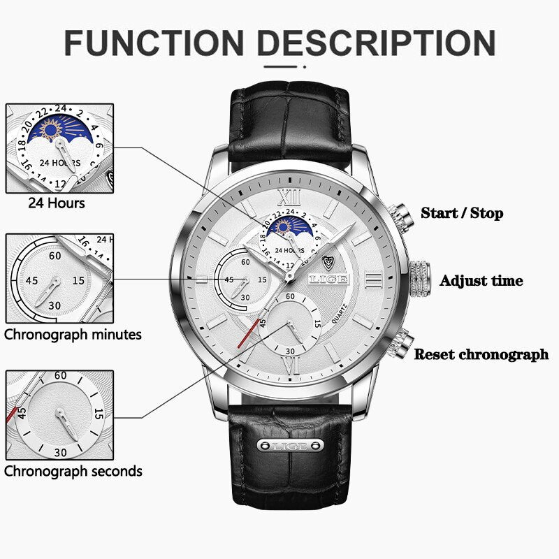 2022 LIGE Men Watches Brand Luxury Man Fashion Watch Leather Waterproof Chronograph Quartz Wristwatches Clock Relogio Masculino