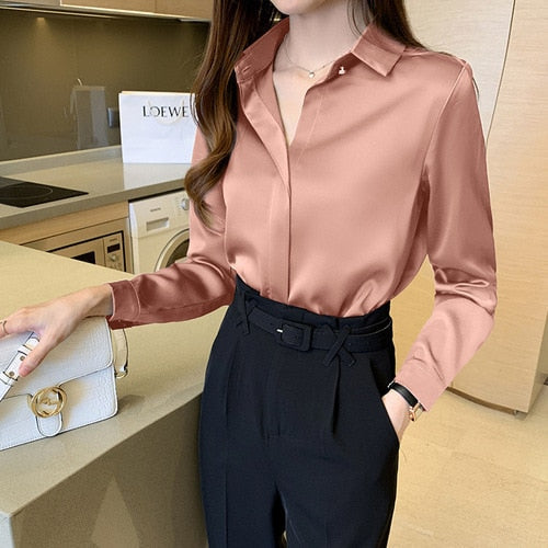 Silk Women&#39;s Shirt Long Sleeve Fashion Woman Blouses 2022 Satin Top Female Shirts and Blouse Basic Ladies Tops OL Women Clothing