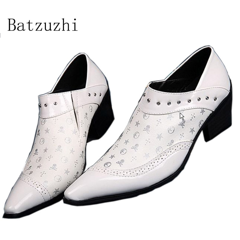 Batzuzhi New Handmade High Qulaity Man Leather Shoes Square Heels White Wedding Shoes  for Man Casual Leather shoes Man