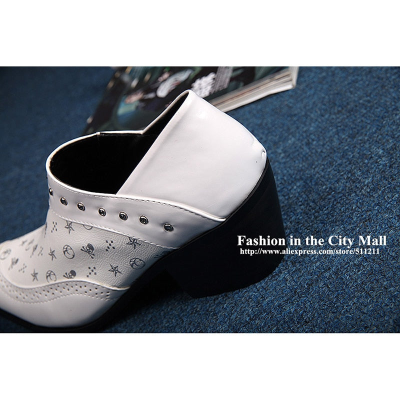 Batzuzhi New Handmade High Qulaity Man Leather Shoes Square Heels White Wedding Shoes  for Man Casual Leather shoes Man