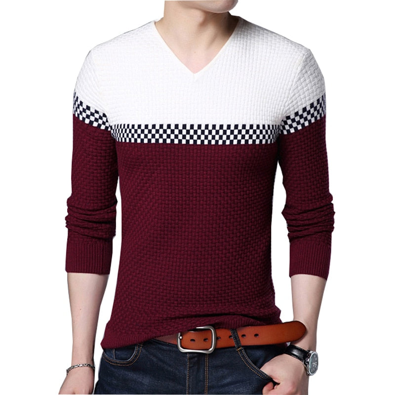 BROWON Men Brand Sweater 2023 Sweater Business Leisure Sweater Pullover V-neck Mens Fit Slim Sweaters Knitted for Man