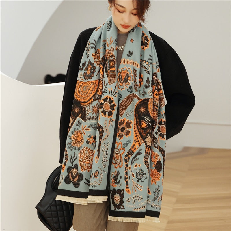 Thick Cashmere Scarf for Women Fashion Winter Warm Pashmina Shawl Wraps Bufanda Female Blanket Design Brand Poncho Echarpe 2022