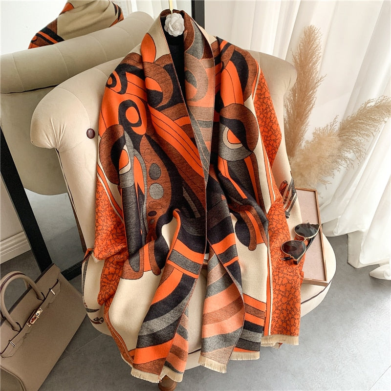 Thick Cashmere Scarf for Women Fashion Winter Warm Pashmina Shawl Wraps Bufanda Female Blanket Design Brand Poncho Echarpe 2022