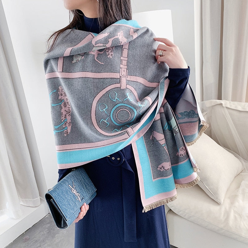 2022 Winter Cashmere Scarf Lady Design Luxury Brand Warm Pashmina Blanket Wraps Women Shawl Female Decoration Thick Foulard