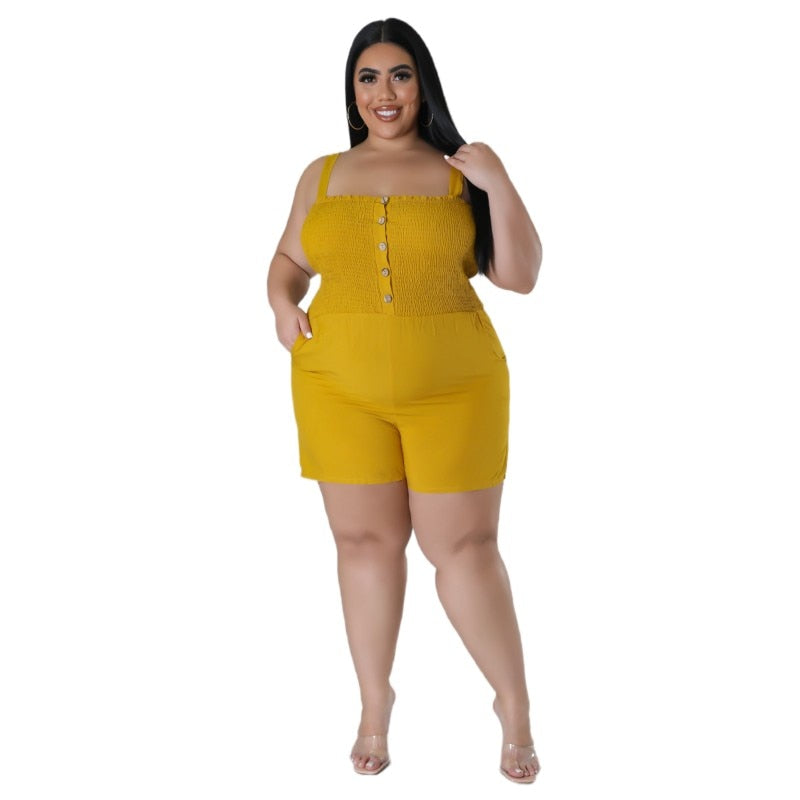 XL-5XL Plus Size Jumpsuits Summer 2023 Women Clothing Fashion Casual Halter Stretch Sleeveless Female Romper Outfits Wholesale