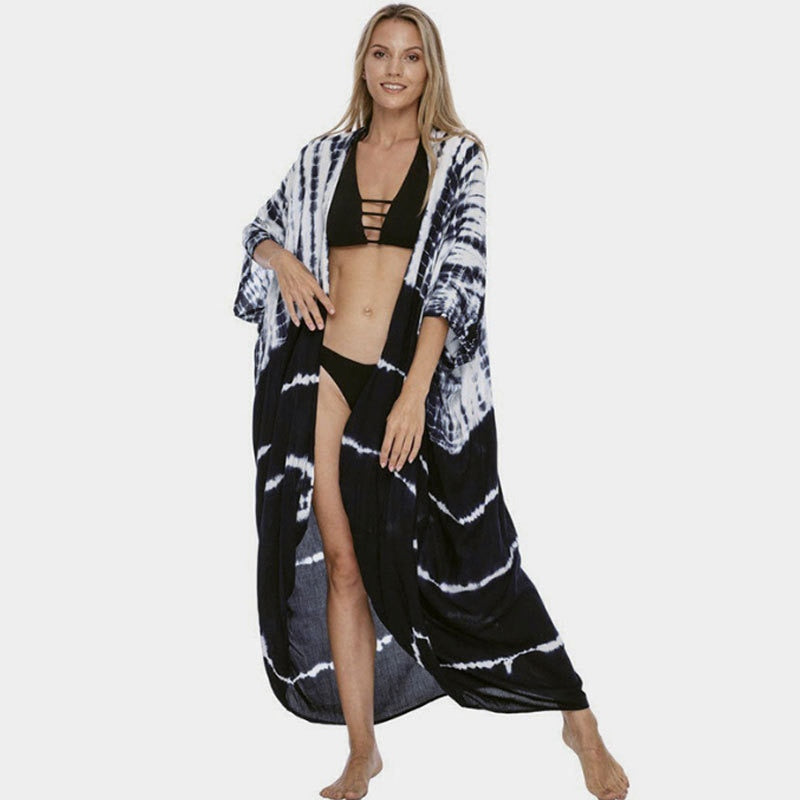 Summer Beach Cover Ups Vintage Printed Belted Kimono Swimwear Long Cardigan Casual Loose Beachwear Outfits Swimsuit Covers Robe