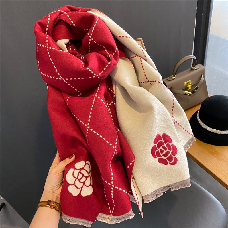 Thick Cashmere Scarf for Women Fashion Winter Warm Pashmina Shawl Wraps Bufanda Female Blanket Design Brand Poncho Echarpe 2022