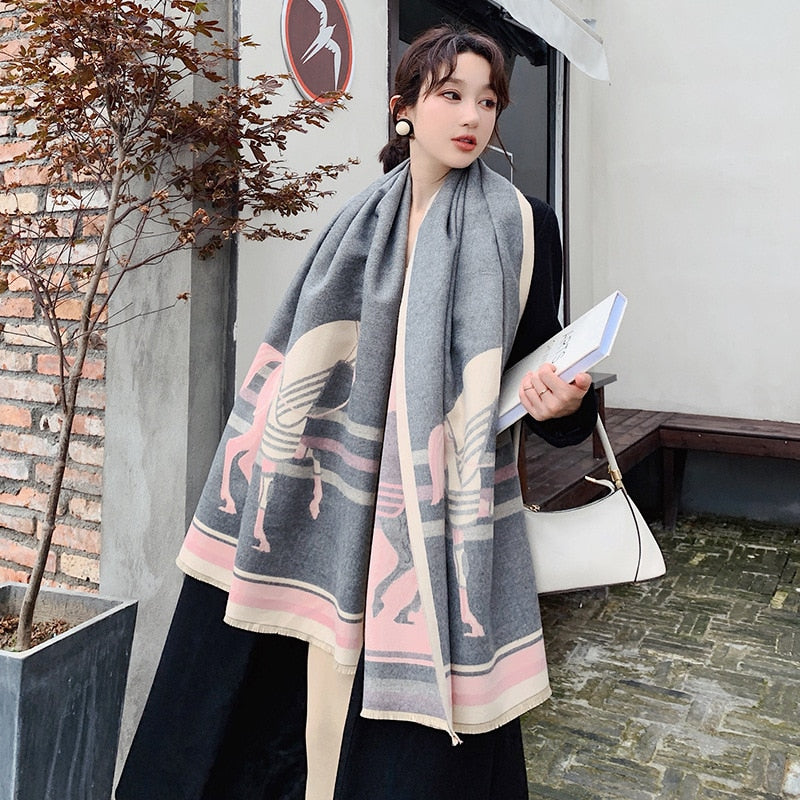 2022 Winter Cashmere Scarf Lady Design Luxury Brand Warm Pashmina Blanket Wraps Women Shawl Female Decoration Thick Foulard