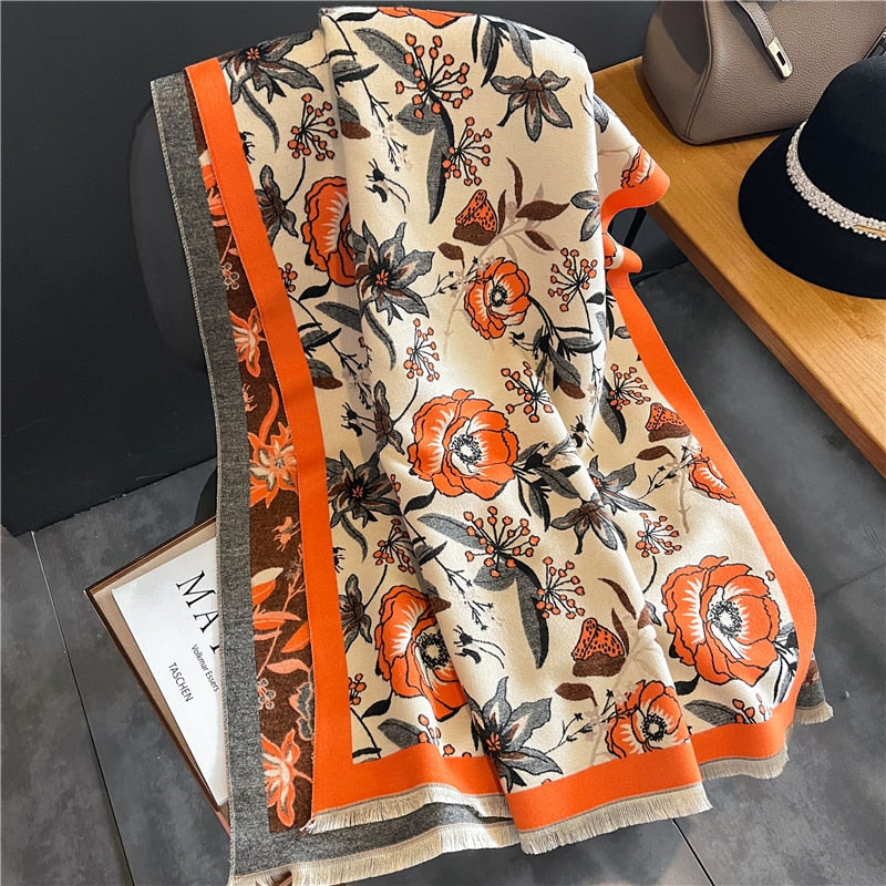 2022 Winter Cashmere Scarf Lady Design Luxury Brand Warm Pashmina Blanket Wraps Women Shawl Female Decoration Thick Foulard