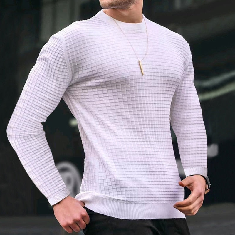 New Fashion Men&#39;s Casual Long sleeve Slim Fit Basic Knitted Sweater Pullover Male Round Collar Autumn Winter Tops Cotton T-shirt