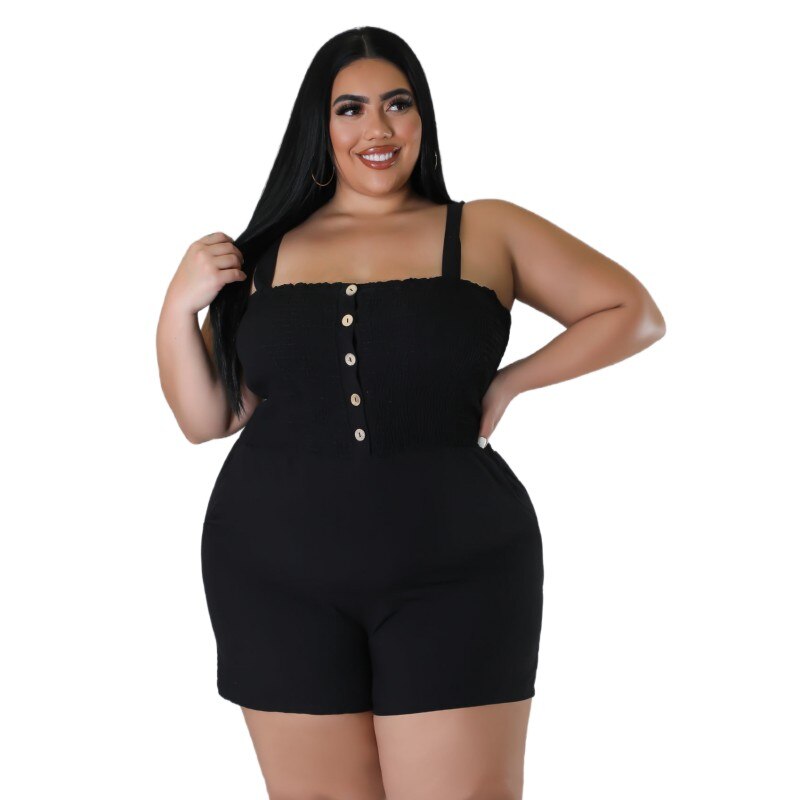 XL-5XL Plus Size Jumpsuits Summer 2023 Women Clothing Fashion Casual Halter Stretch Sleeveless Female Romper Outfits Wholesale