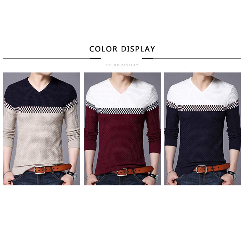 BROWON Men Brand Sweater 2023 Sweater Business Leisure Sweater Pullover V-neck Mens Fit Slim Sweaters Knitted for Man