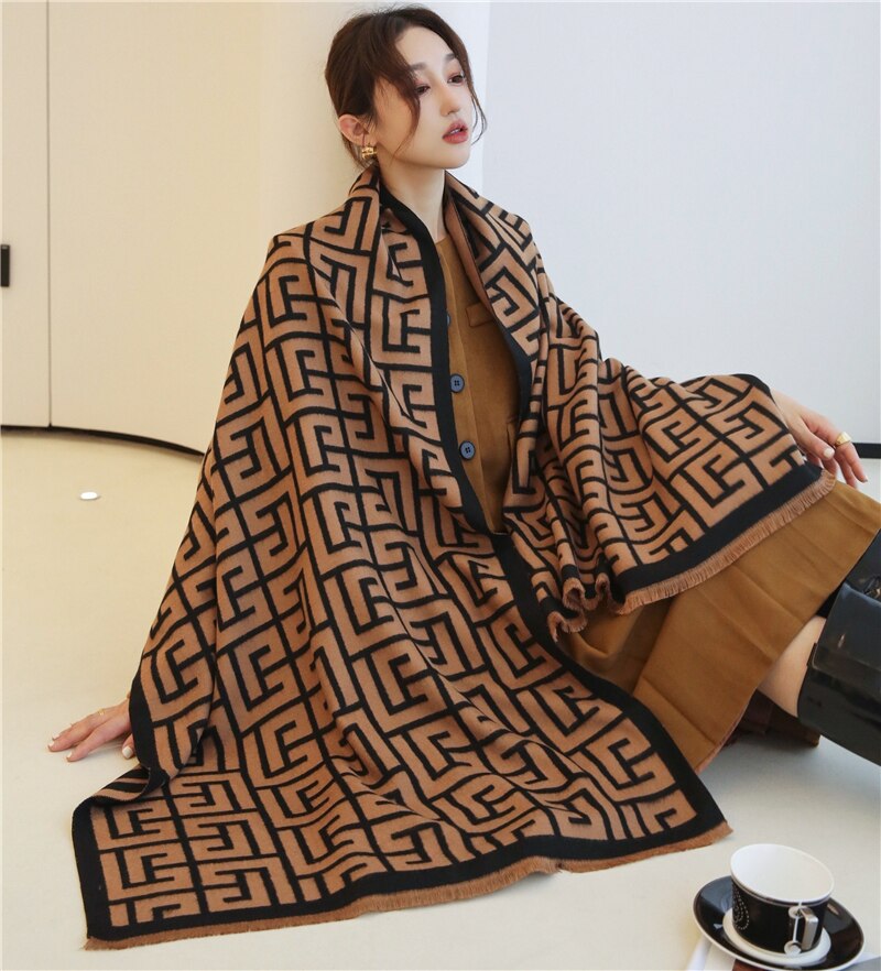 Thick Cashmere Scarf for Women Fashion Winter Warm Pashmina Shawl Wraps Bufanda Female Blanket Design Brand Poncho Echarpe 2022