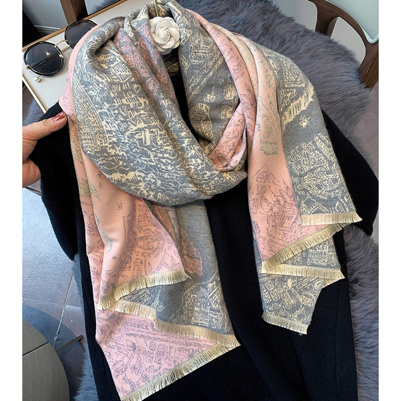 2022 Winter Cashmere Scarf Lady Design Luxury Brand Warm Pashmina Blanket Wraps Women Shawl Female Decoration Thick Foulard