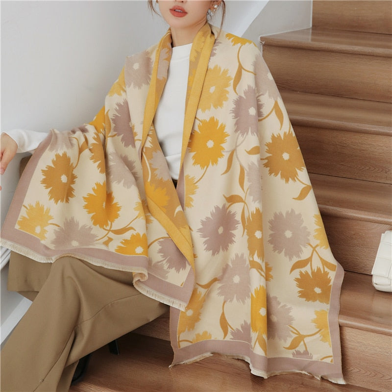 2022 Winter Cashmere Scarf Lady Design Luxury Brand Warm Pashmina Blanket Wraps Women Shawl Female Decoration Thick Foulard