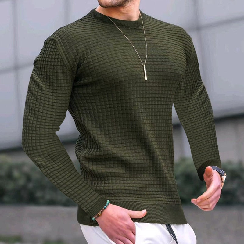 New Fashion Men&#39;s Casual Long sleeve Slim Fit Basic Knitted Sweater Pullover Male Round Collar Autumn Winter Tops Cotton T-shirt