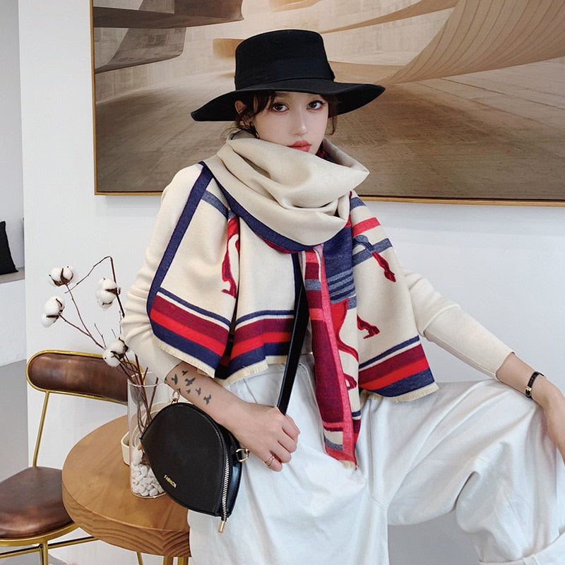 2022 Winter Cashmere Scarf Lady Design Luxury Brand Warm Pashmina Blanket Wraps Women Shawl Female Decoration Thick Foulard