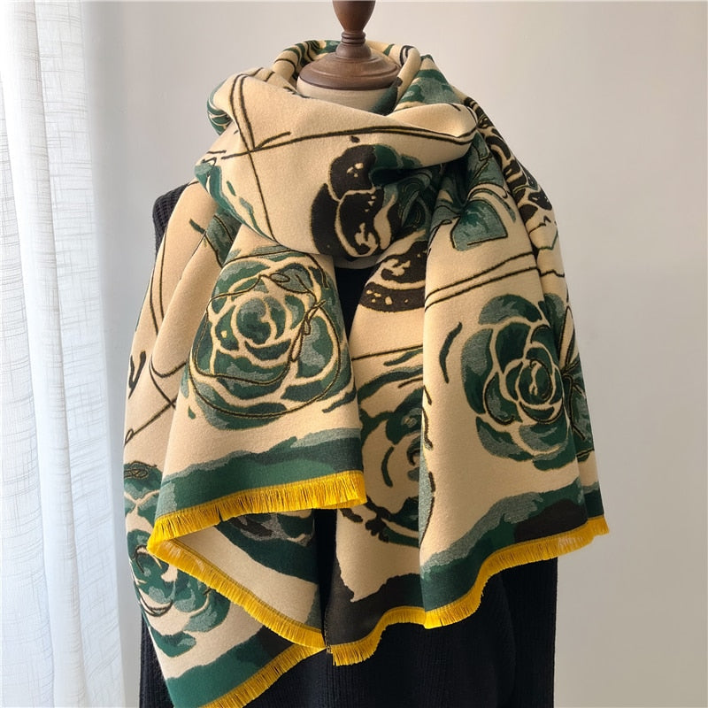 Thick Cashmere Scarf for Women Fashion Winter Warm Pashmina Shawl Wraps Bufanda Female Blanket Design Brand Poncho Echarpe 2022