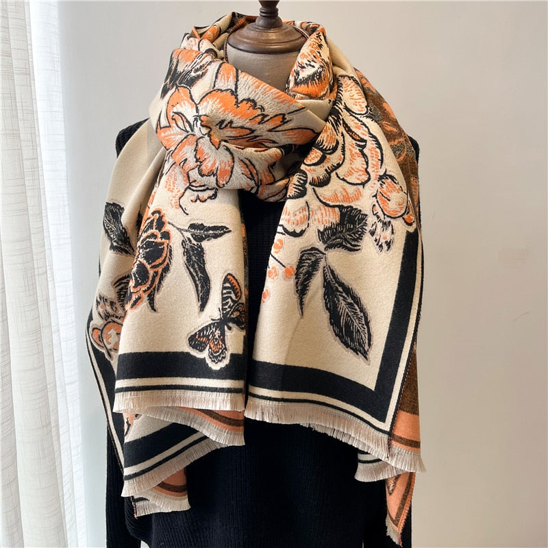 2022 Winter Cashmere Scarf Lady Design Luxury Brand Warm Pashmina Blanket Wraps Women Shawl Female Decoration Thick Foulard