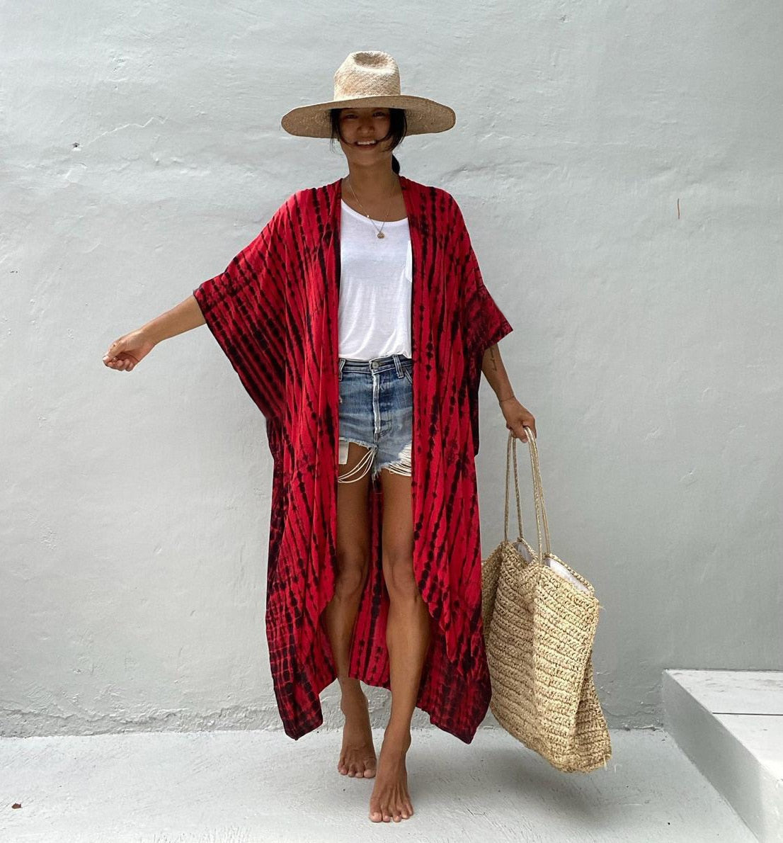 Summer Beach Cover Ups Vintage Printed Belted Kimono Swimwear Long Cardigan Casual Loose Beachwear Outfits Swimsuit Covers Robe