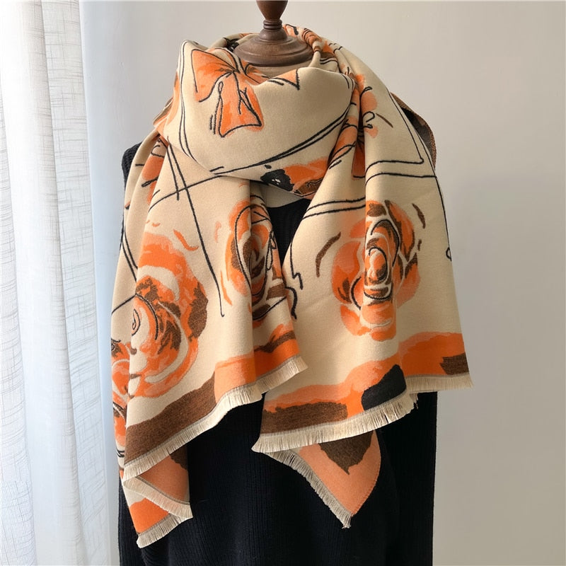 Thick Cashmere Scarf for Women Fashion Winter Warm Pashmina Shawl Wraps Bufanda Female Blanket Design Brand Poncho Echarpe 2022