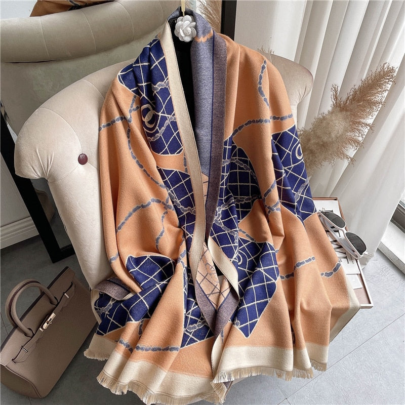 Thick Cashmere Scarf for Women Fashion Winter Warm Pashmina Shawl Wraps Bufanda Female Blanket Design Brand Poncho Echarpe 2022