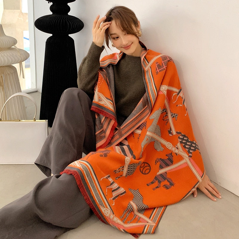 2022 Winter Cashmere Scarf Lady Design Luxury Brand Warm Pashmina Blanket Wraps Women Shawl Female Decoration Thick Foulard