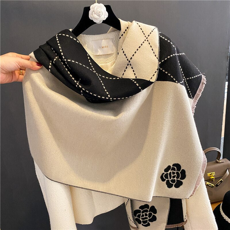 Thick Cashmere Scarf for Women Fashion Winter Warm Pashmina Shawl Wraps Bufanda Female Blanket Design Brand Poncho Echarpe 2022