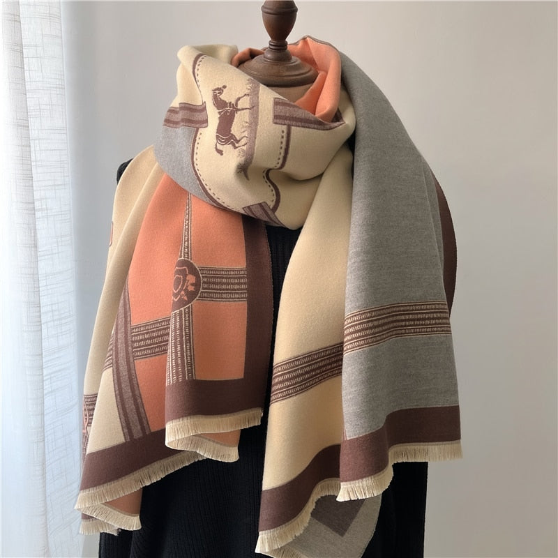 2022 Winter Cashmere Scarf Lady Design Luxury Brand Warm Pashmina Blanket Wraps Women Shawl Female Decoration Thick Foulard