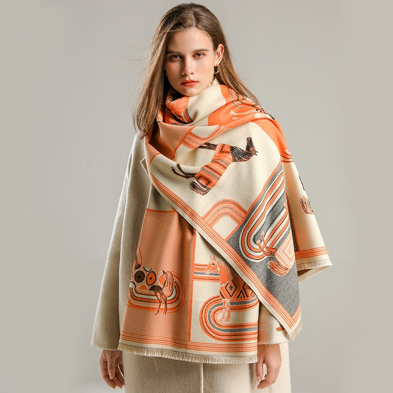 Thick Cashmere Scarf for Women Fashion Winter Warm Pashmina Shawl Wraps Bufanda Female Blanket Design Brand Poncho Echarpe 2022