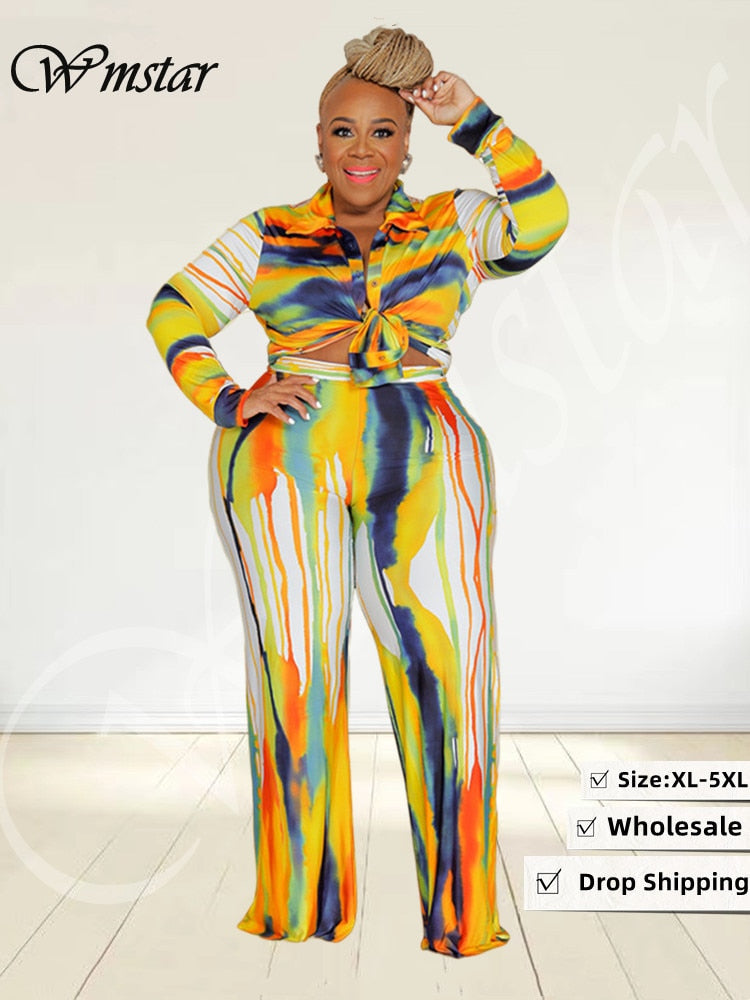 Wmstar Plus Size Two Piece Outfits Women Fall Clothing Tie Dye Top and Pants Leggings Matching Set Wholesale Dropshipping 2022