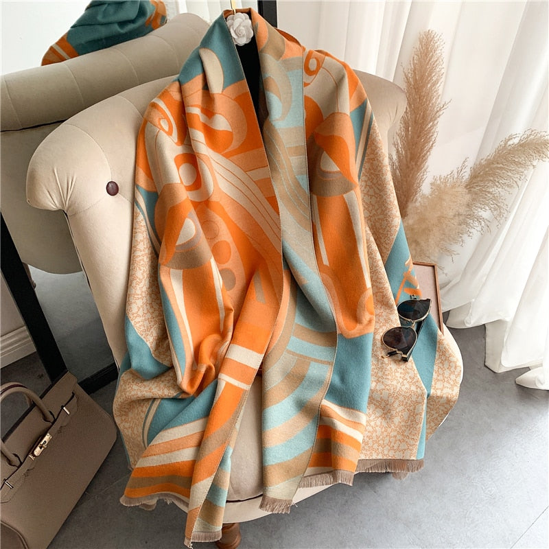 Thick Cashmere Scarf for Women Fashion Winter Warm Pashmina Shawl Wraps Bufanda Female Blanket Design Brand Poncho Echarpe 2022