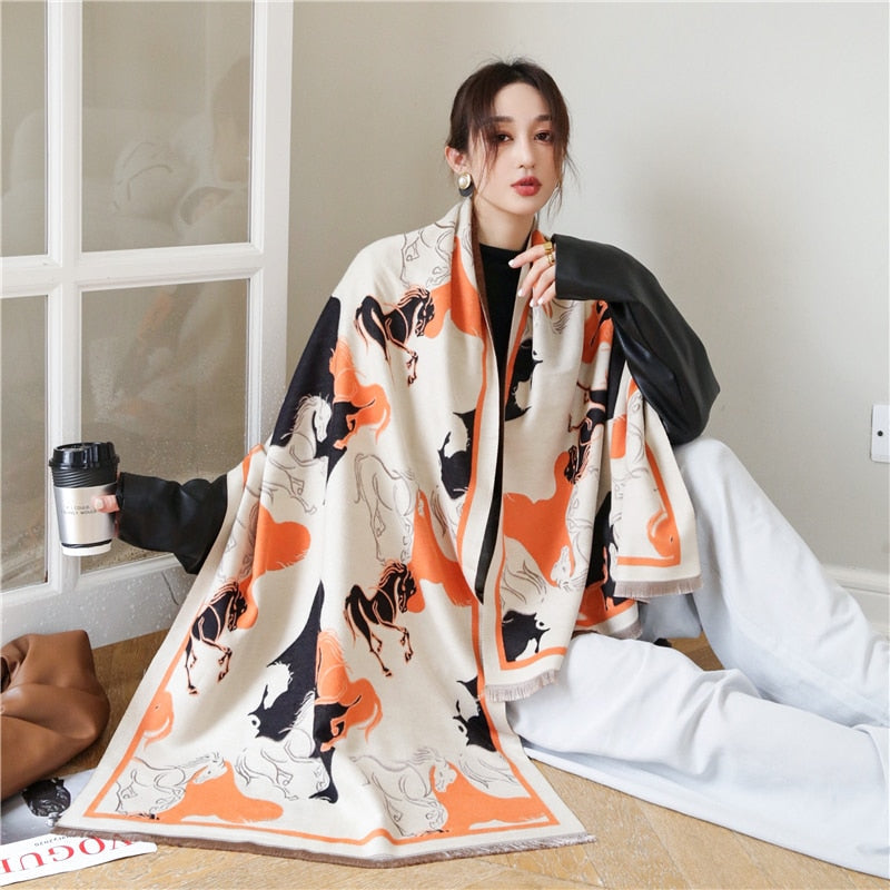 Thick Cashmere Scarf for Women Fashion Winter Warm Pashmina Shawl Wraps Bufanda Female Blanket Design Brand Poncho Echarpe 2022