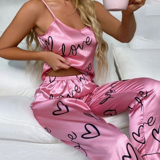 Women&#39;s Pijamas Sexy Lingerie Silk Pajamas Set Sleepwear Satin Cami Vest with Trousers Nightwear Pyjama Femme Pijama Mujer Pj