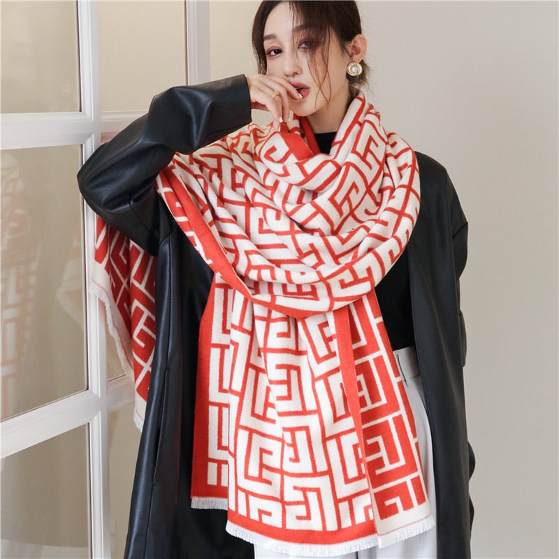 Thick Cashmere Scarf for Women Fashion Winter Warm Pashmina Shawl Wraps Bufanda Female Blanket Design Brand Poncho Echarpe 2022