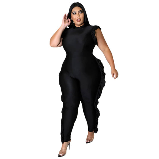 Big Beautiful Women Bodycon Jumpsuit Female Rompers Sleeveless Stringy Selvedge Patchwork Overalls Women Plus Size Jumpsuits