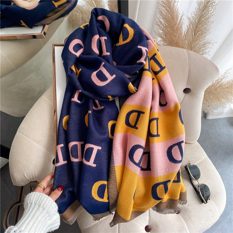 Thick Cashmere Scarf for Women Fashion Winter Warm Pashmina Shawl Wraps Bufanda Female Blanket Design Brand Poncho Echarpe 2022