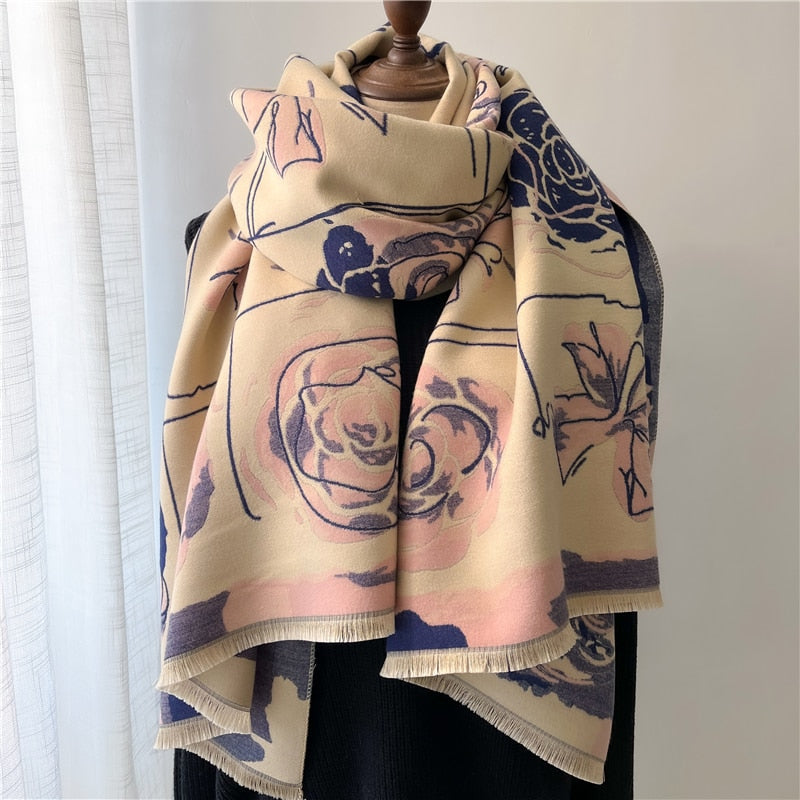 Thick Cashmere Scarf for Women Fashion Winter Warm Pashmina Shawl Wraps Bufanda Female Blanket Design Brand Poncho Echarpe 2022