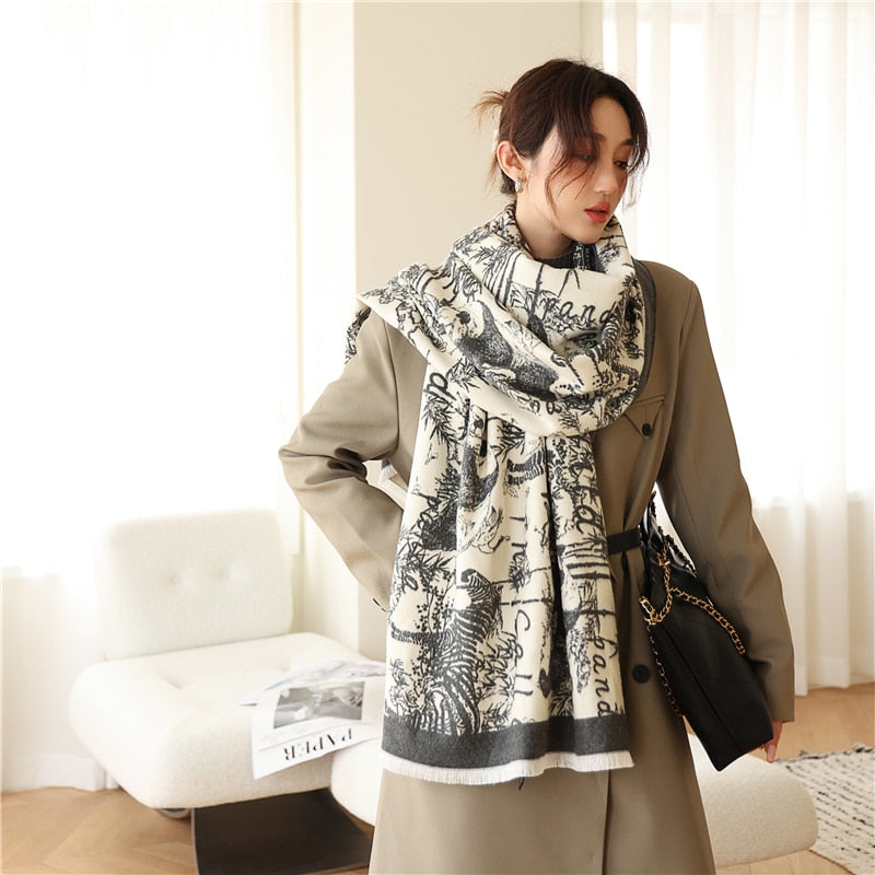 Thick Cashmere Scarf for Women Fashion Winter Warm Pashmina Shawl Wraps Bufanda Female Blanket Design Brand Poncho Echarpe 2022