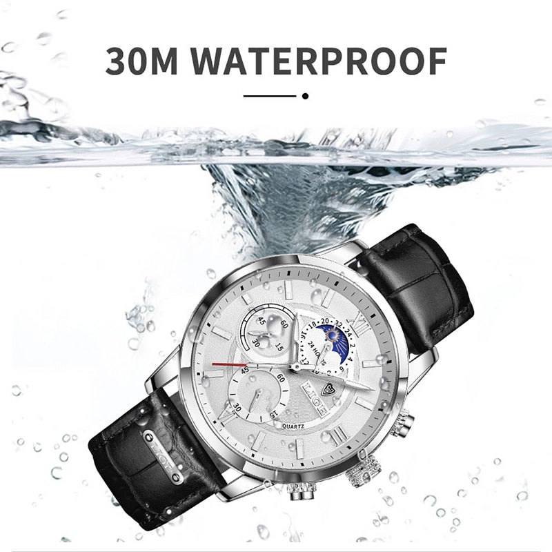 2022 LIGE Men Watches Brand Luxury Man Fashion Watch Leather Waterproof Chronograph Quartz Wristwatches Clock Relogio Masculino