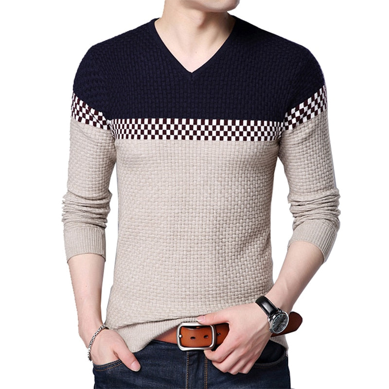 BROWON Men Brand Sweater 2023 Sweater Business Leisure Sweater Pullover V-neck Mens Fit Slim Sweaters Knitted for Man