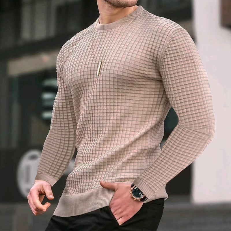 New Fashion Men&#39;s Casual Long sleeve Slim Fit Basic Knitted Sweater Pullover Male Round Collar Autumn Winter Tops Cotton T-shirt