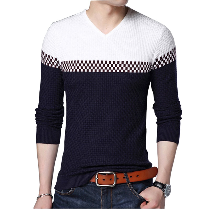 BROWON Men Brand Sweater 2023 Sweater Business Leisure Sweater Pullover V-neck Mens Fit Slim Sweaters Knitted for Man