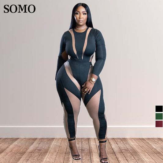 SOMO Jumpsuits for Women 2022 Casual Crew Neck Fashion Printed Plus Size Clothes Sexy Skinny Rompers Wholesale Dropshipping