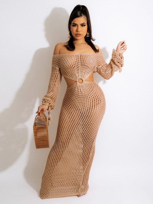 JRRY Sexy Women Knitted Dresses Deep V Neck Tassels Sleeves Crochet Dress Cover Ups Hollow Out Crocheted Beach Dress Cover Ups