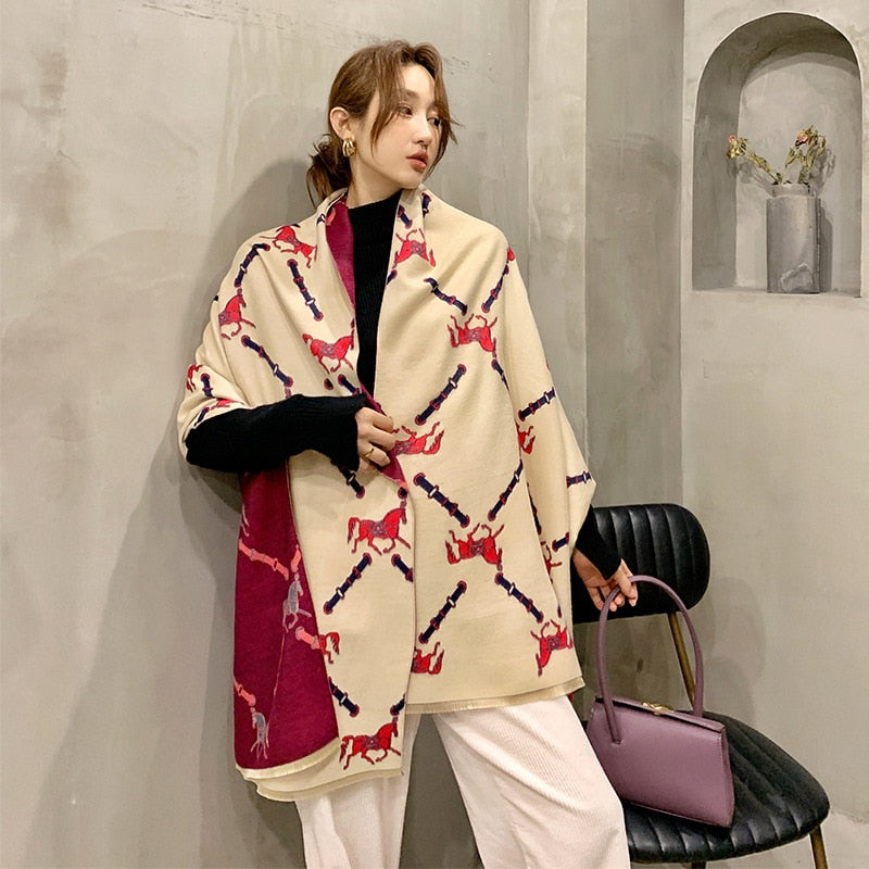 2022 Winter Cashmere Scarf Lady Design Luxury Brand Warm Pashmina Blanket Wraps Women Shawl Female Decoration Thick Foulard