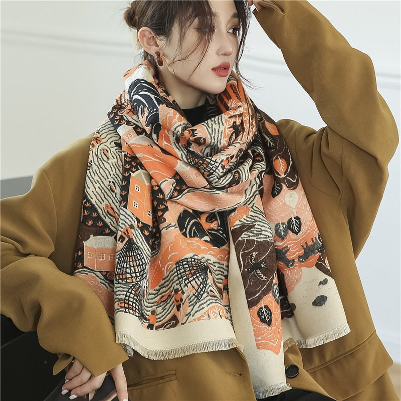 Thick Cashmere Scarf for Women Fashion Winter Warm Pashmina Shawl Wraps Bufanda Female Blanket Design Brand Poncho Echarpe 2022